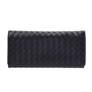 BOTTEGA VENETA Intrecciato Long Wallet Black Calfskin Leather B